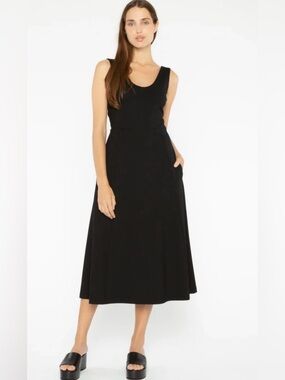 Ripley Rader Ponte Knit Scoop Neck Midi Dress Black Pockets Size M NWT $334